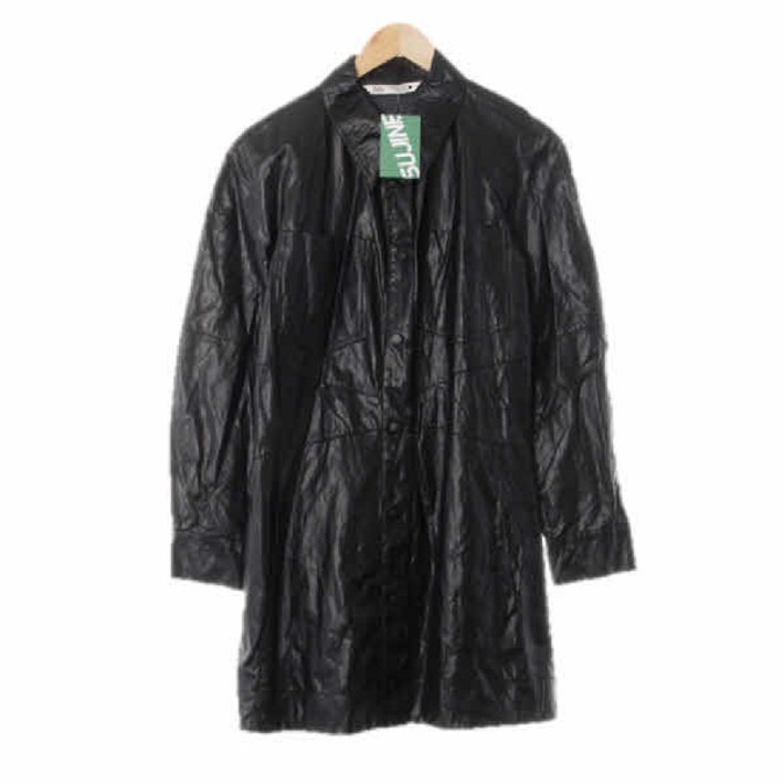 4411 자라 블랙 면혼방 레더가슴포켓원피스 M