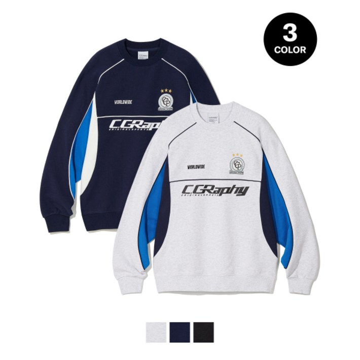 국내매장판 코드그라피 맨투맨 CGP 배색 스포티 오버핏 맨투맨3color