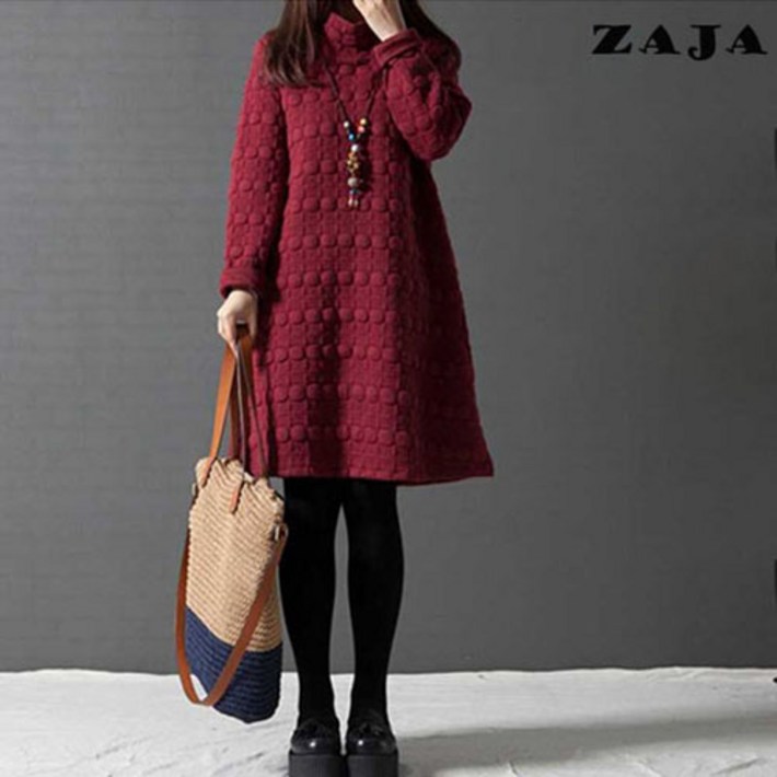 ZAJA 오버사이즈 여성 겨울원피스 하이넥 도톰한 이너 긴팔 폴라 원피스
