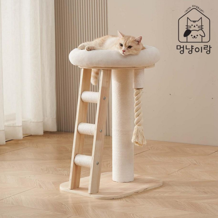 멍냥이랑 원목 캣타워 캣폴 스크래쳐, 1개, 미니 방석 캣타워 2단