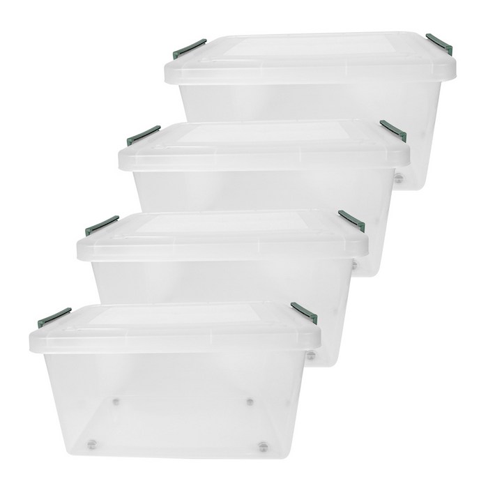 스페이스에디터 투명베이직 리빙박스 40L, 올리브그린, 4개