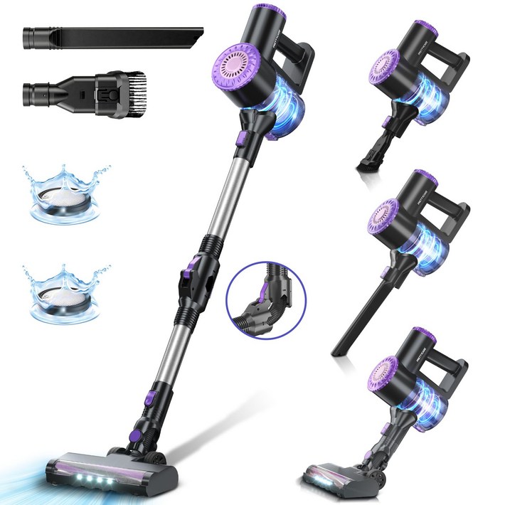 PRETTYCARE 무선 진공청소기 20KPa의 강력한 흡입력을 가진 스틱형 진공청소기 W400, W400, Purple