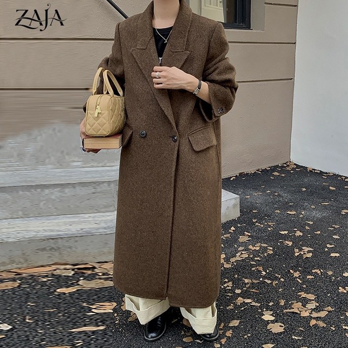 ZAJA 여성 울 코트 루즈핏 정장 고급진 롱 트렌치코트