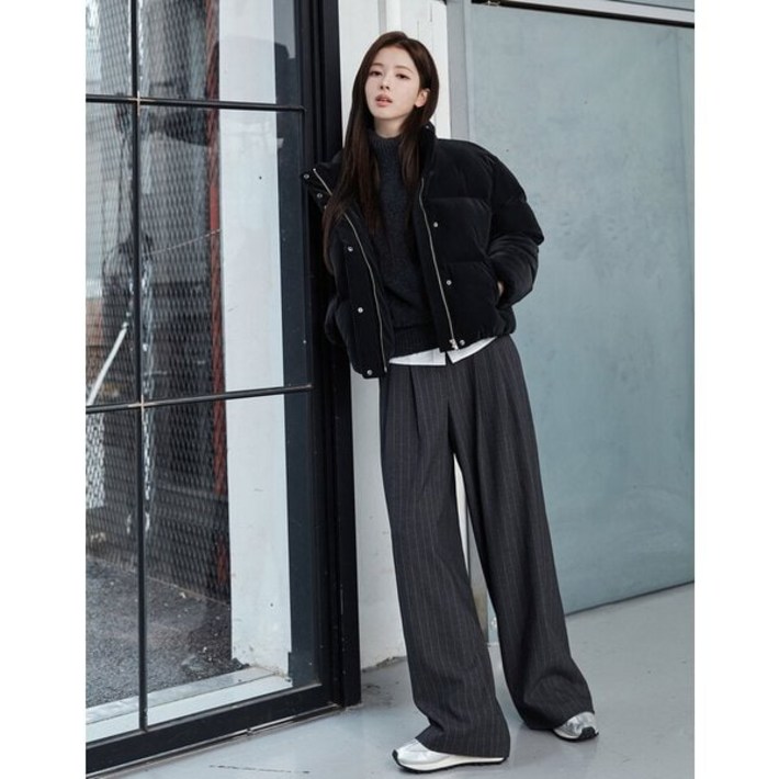 지오다노 여자 기모 와이드 슬랙스 방한 방풍 겨울 바지