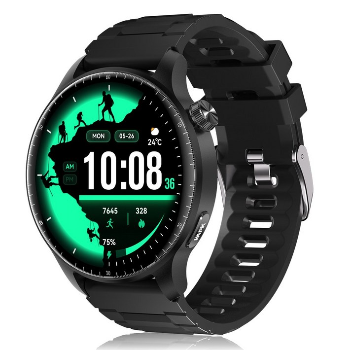 WAPIK AI운동인식 1.52인치 AMOLED 대화면 블루투스 스마트워치 ST50 통화가능 한글판, GPS  블루투스, 3.8cm, 블랙