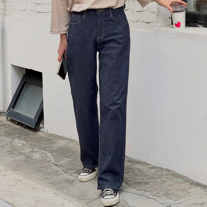 로로텐 논페이드 생지 데님 청바지 스판 일자핏 히든밴딩 여성 빅사이즈