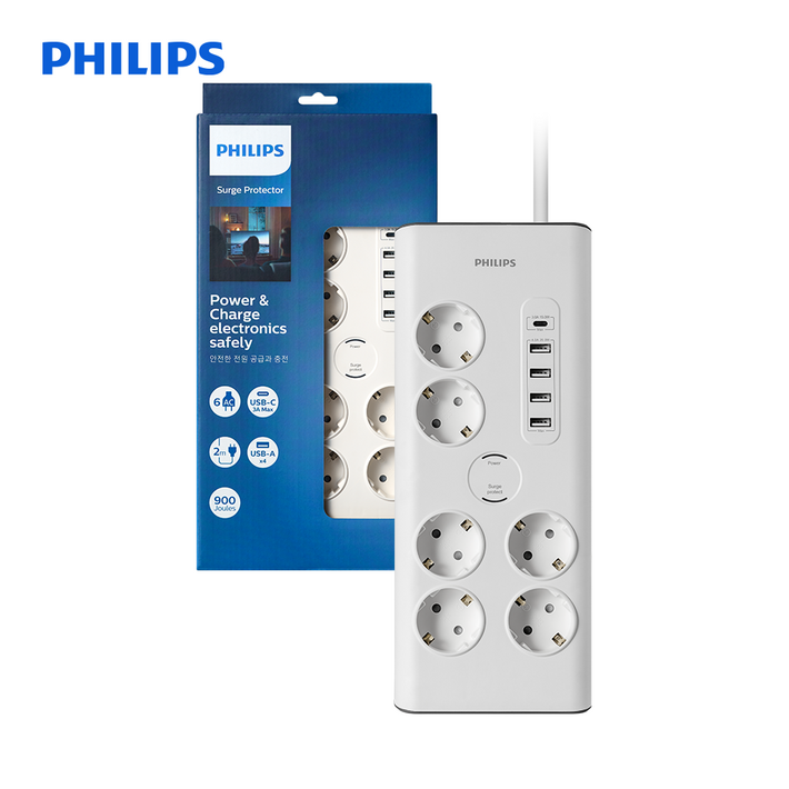 필립스 서지보호 고용량멀티탭 프리미엄 낙뢰 과부하차단, 2m, 1개