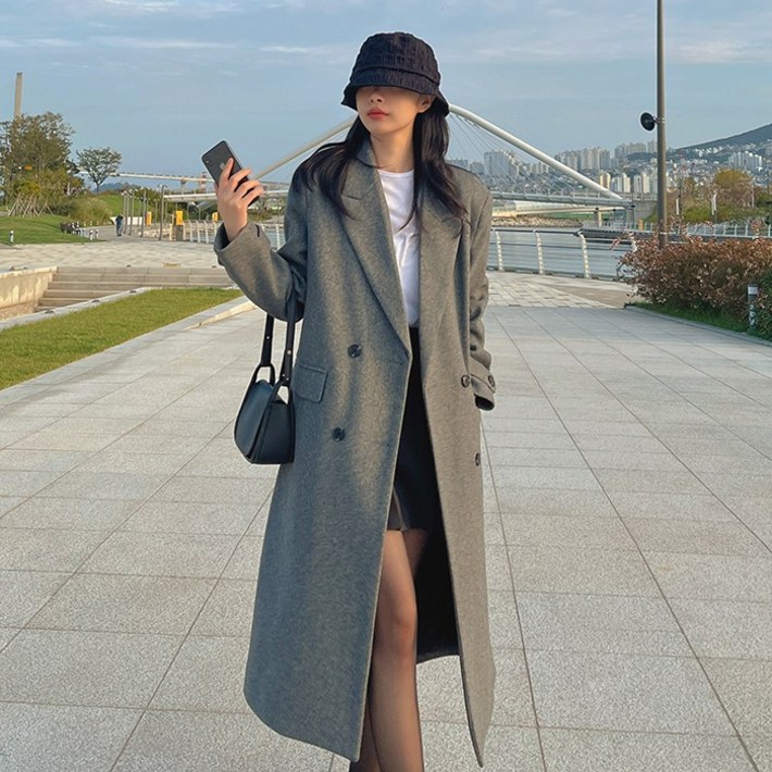 국내 자체 제작당일 발송 울 혼방 모직 누빔 롱 더블 코트 자켓