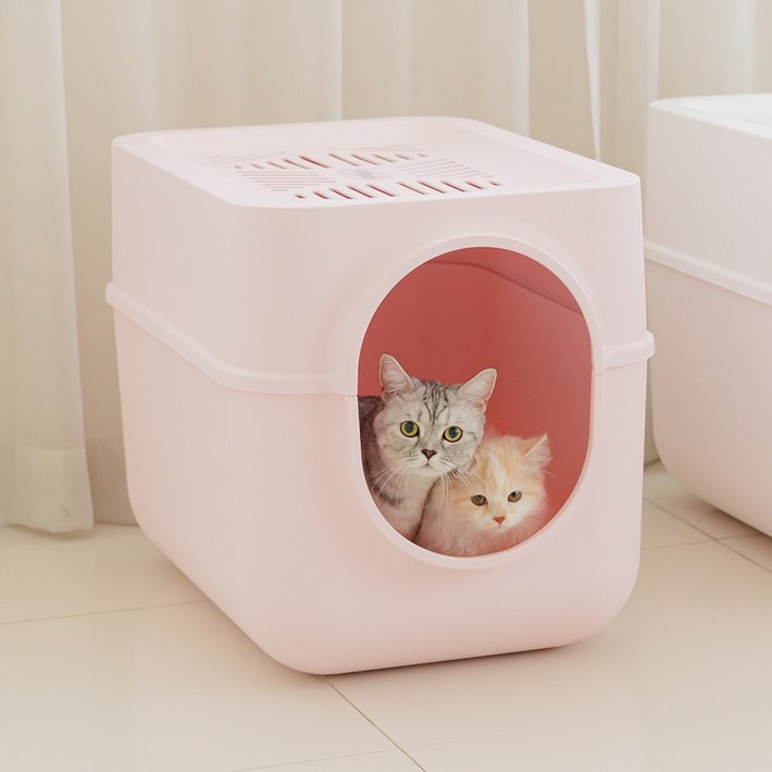 gatoperro 가또페로 큰사이즈 초대형 대형 냥변기 고양이 화장실 후드형 오픈형 베이비핑크 , 밀크화이트 한국산, 1개