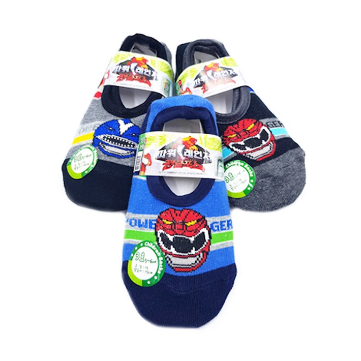 체리라인 파워레인저 정글포스 덧신 양말 3족세트 유아 아동 어린이 캐릭터양말 랜덤발송