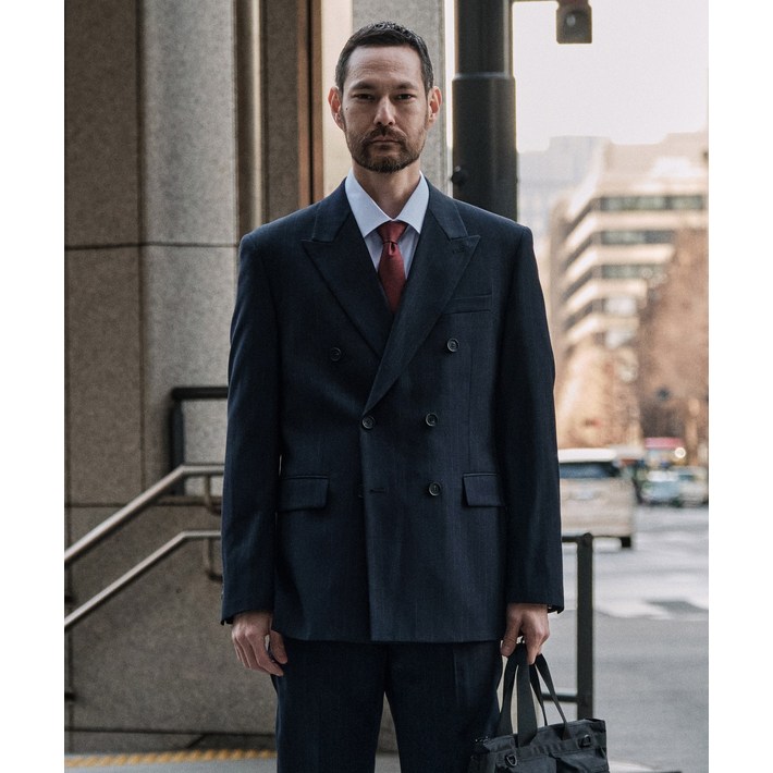 에스티코 남성 울 50 투톤 체크 컴포트 수트세트 클래식핏 네이비