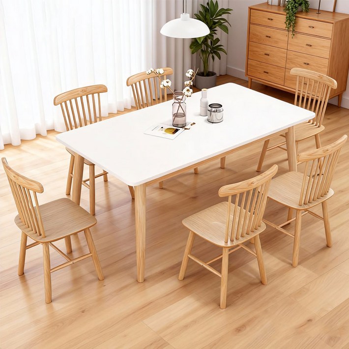 New World 식탁 심플 원목 식탁 다용도 롱 테이블 가정 부엌 ZZBM, 화이트, 4인용