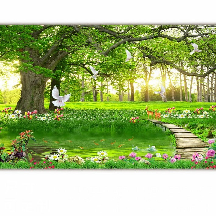 인테리어 포인트벽지스티커 자연풍경 시트지 붙이는벽지, QT2454