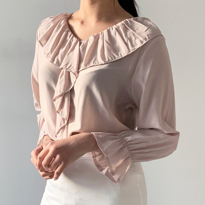 50 한정수량 Big세일 메이킹유 러플 프릴 브이넥 긴팔 802디나잇블라우스