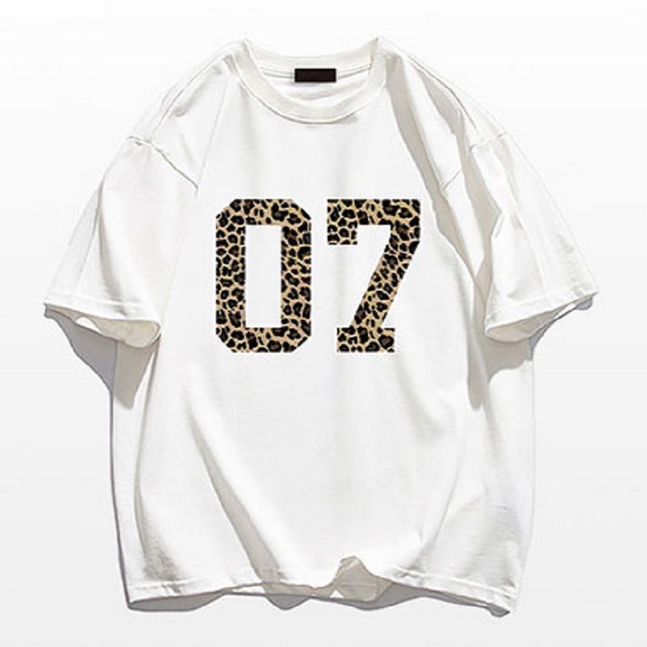MINA STYLE 레오파드 07 스트릿 오버핏 순면 반팔티