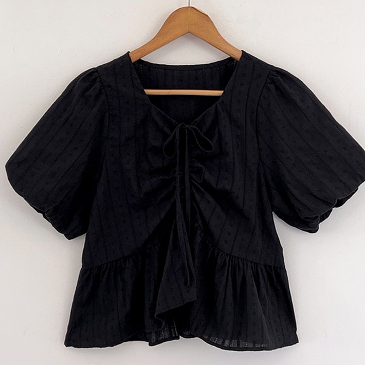 뉴데이여성 데일리 스트링 셔링 블라우스 체형커버 셔츠 빅사이즈 반팔셔츠