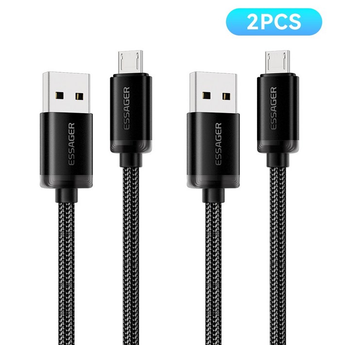 Essager USB A타입 to 마이크로 5핀 고속충전 케이블, 블랙, 2개, 1m Essager USB A타입 to 마이크로 5핀 고속충전 케이블, 블랙, 2개, 1m