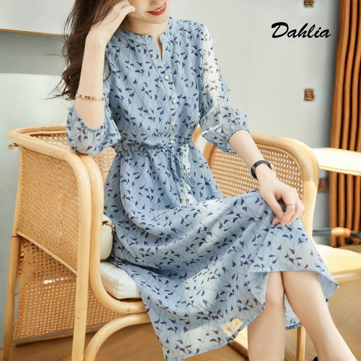 다알리아 여름 미디 블루 여성 루즈핏 쉬폰 원피스 치마 21