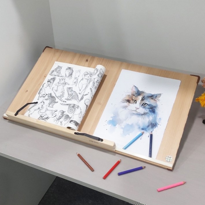 위즈독서대 수에이60 필기겸용 책거치대 간편 각도조절 독서대 원목 책받침대