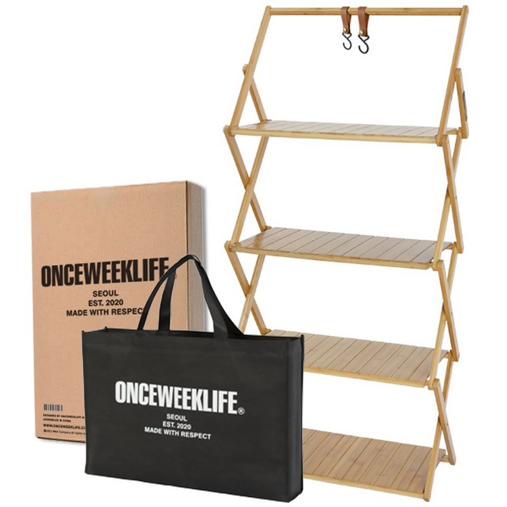 원스위크라이프 행어 접이식 우드 캠핑 선반  가방세트, 네추럴, 4단, 1세트