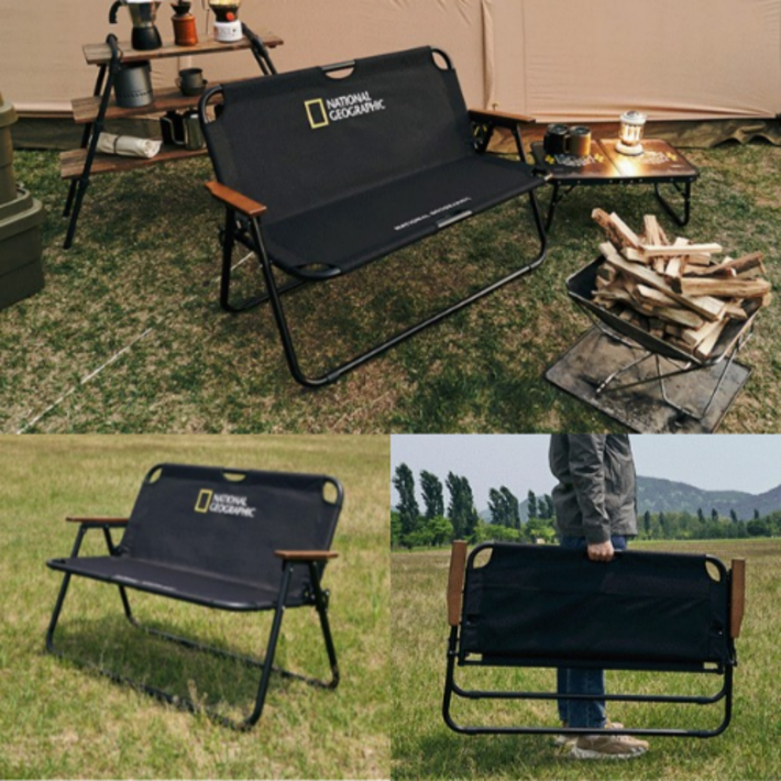 내셔널지오그래픽 2인용 캠핑 의자 야외 접이식 휴대용 체어 고급 우드 벤치의자