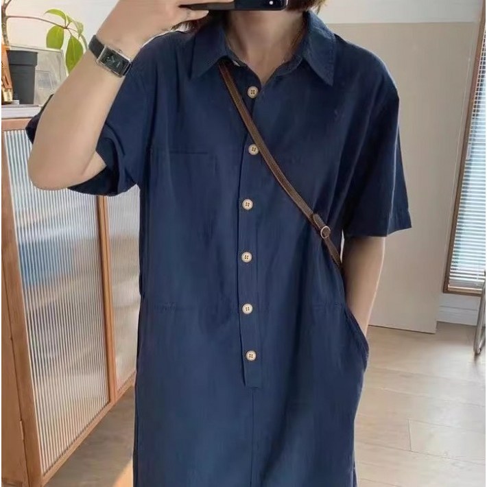 넬로넬리 시원하고 프렌치한 카라넥 미니멀 일자핏 반팔 원피스