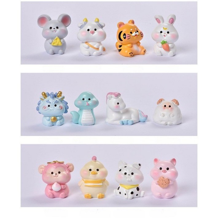 럭키 12간지.12지신 풍수 인형,미니동물  피규어,삼합띠 장식품,
