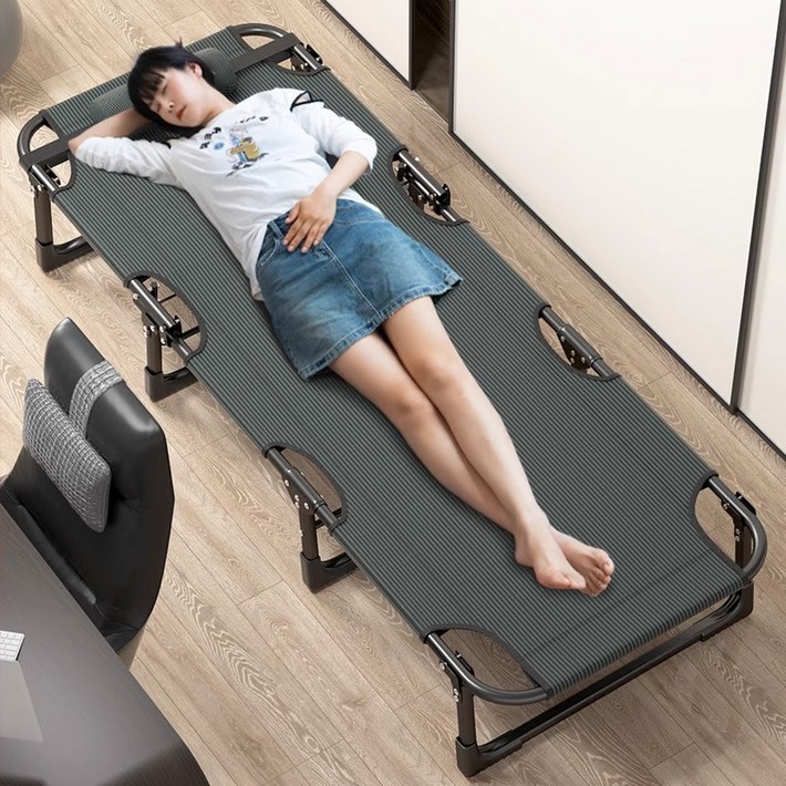 캠핑용 야전침대 접이식 침대 어르신 접이식 등받이 침대 각도조절 의자 좌식 노인 학생 기숙사 캠핑 체어, 둥근파이프그린스트라이프 56cm