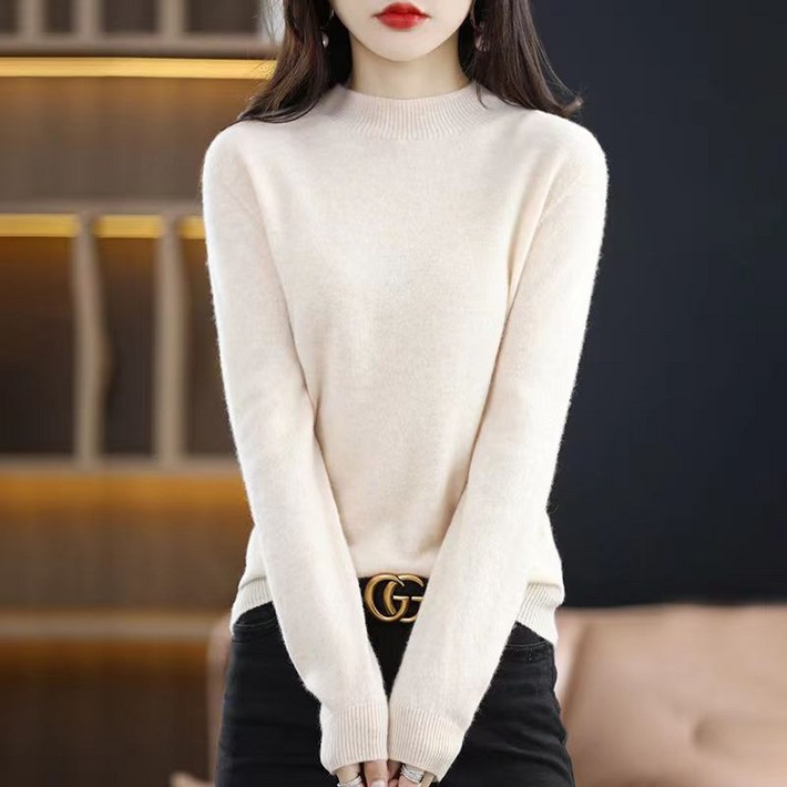 YUEWAN 여성 하프넥 반목 니트