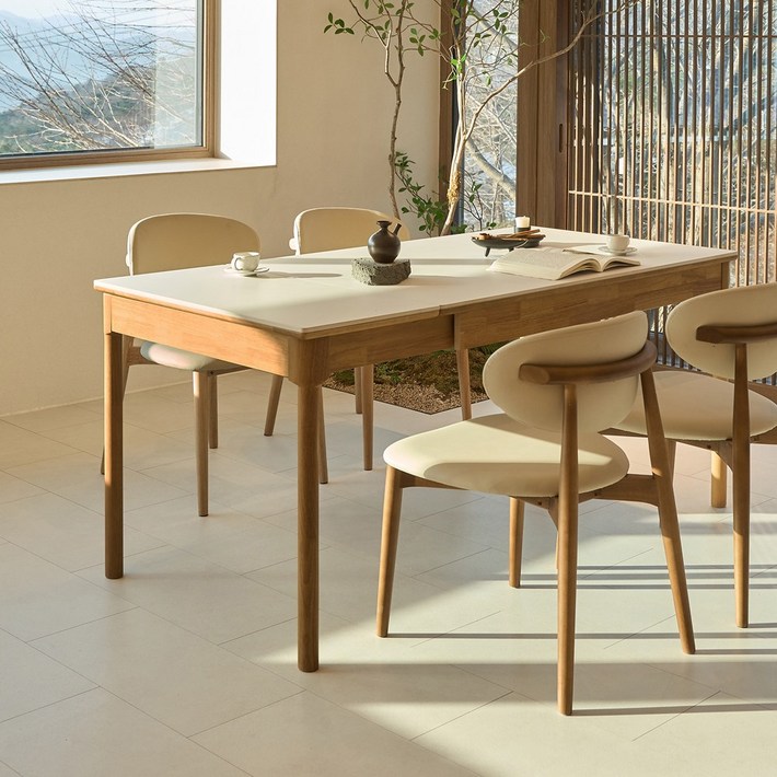 NOON 우디 원목 세라믹 확장형 4인용 6인용 포세린 식탁 1200