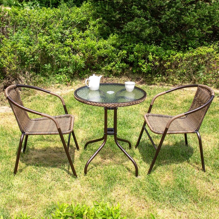유로강화유리테이블 원형1개유로39번의자2개 정원 카페 커피숍 2인 야외 세트, 610원형의자2개, 1