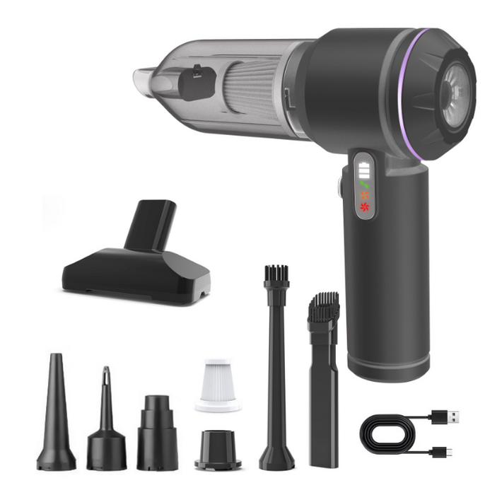 25년형Voltmate 휴대용 무선 에어건 청소기 차량 가정 야외 흡취일체형 다기능 청소기 LED 표시 BLDC 브러시리스 18000Pa TypeC 포트 대용량 배터리, 블랙, M6