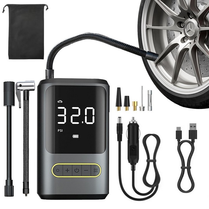 아우리넥스 프리미엄 무선 셀프 타이어 공기압 주입기, 블랙A, 1개