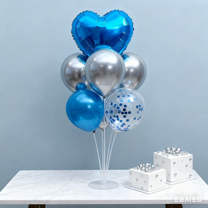 CEUQIESO 하늘색 혼합 하트  풍선꽂이 풍선 스탠드 70cm, 생일파티용품 세트, 2개