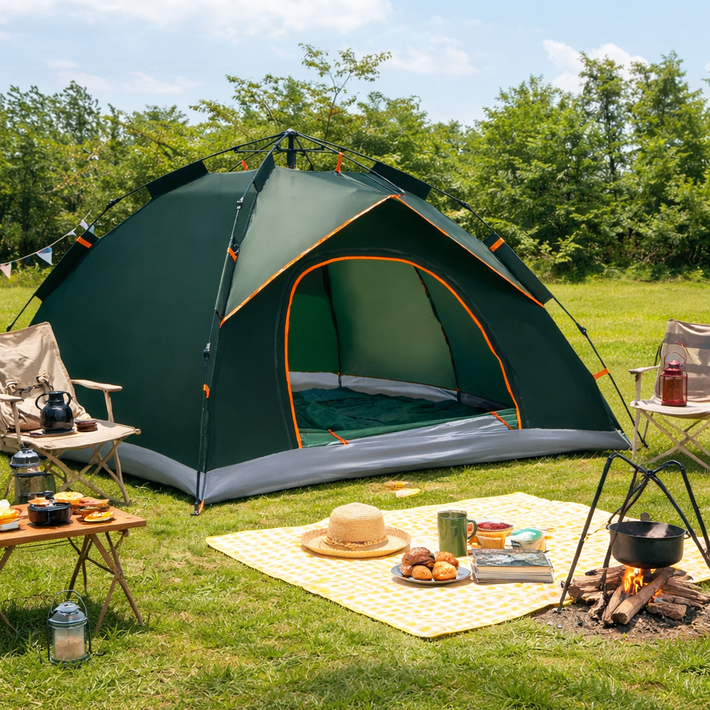 아이레노 캠핑 원터치 텐트 딥 그린 컬러 초간단 자동 설치 나들이 낚시 여행 야외활동, 단일 색상, 3,4인용
