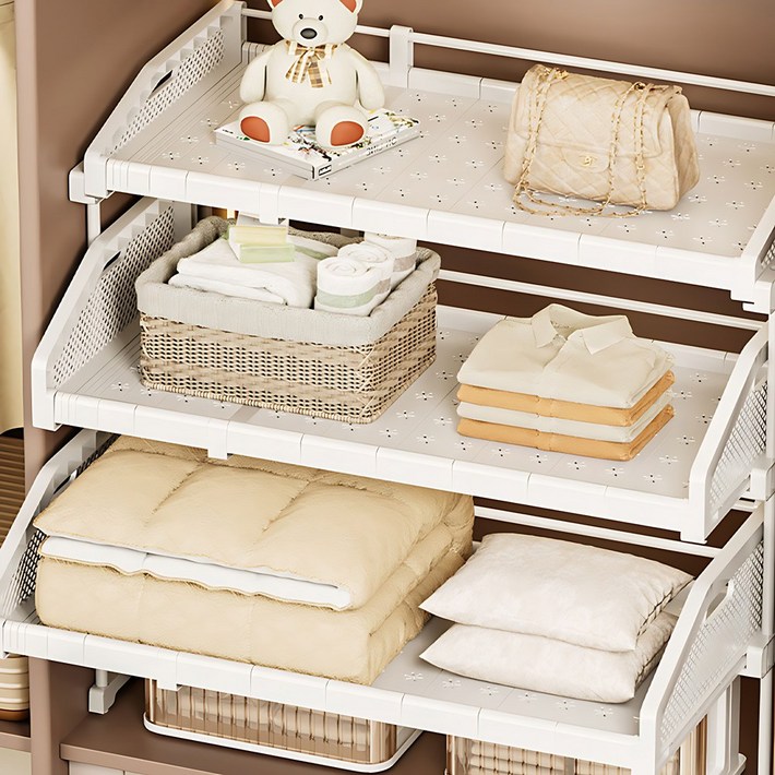 홈비 적층형 슬라이딩 옷장 수납 옷정리 트레이 선반, 1개, 화이트높은 소형