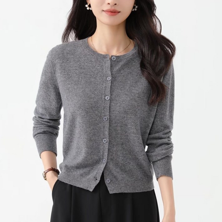 탐리프 여성 심플 라운드넥 봄 가을 간절기 니트 가디건