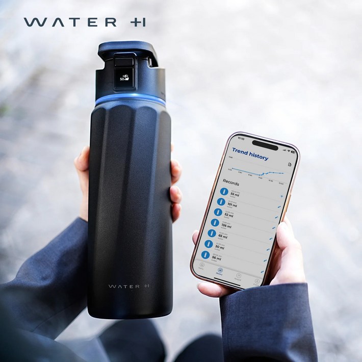WATER H 스마트 워터바틀 마시는 물의 질과 양을 모니터링 해주는 스마트 텀블러 부스트 2024, 매트블랙, 1개
