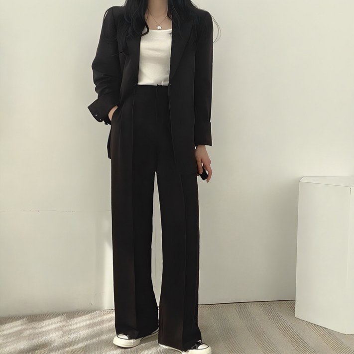 페이퍼먼츠 오피스 싱글버튼 자켓 와이드 팬츠 정장세트 06562 페이퍼먼츠 오피스 싱글버튼 자켓 와이드 팬츠 정장세트 06562