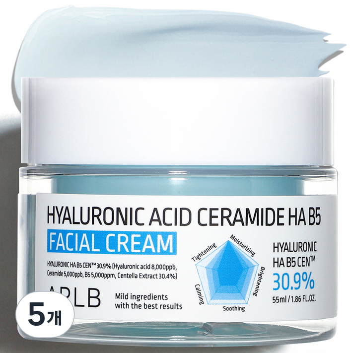 APLB 히알루론산 세라마이드 HA B5 페이셜 크림, 5개, 55ml