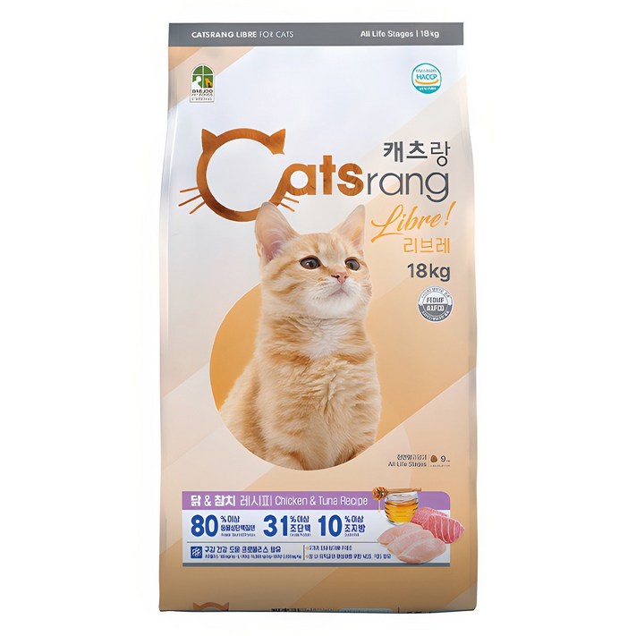 캐츠랑 전연령 고양이 리브레 건식사료, 닭참치, 1개, 18kg 캐츠랑 전연령 고양이 리브레 건식사료, 닭참치, 1개, 18kg