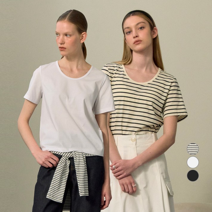 쥬시쥬디 여성용 통기성 루즈핏 에센셜 면 반팔 티셔츠 2종 세트 JZTS026C