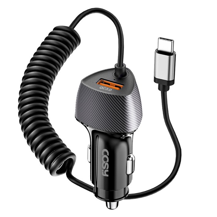 코시 51W PD  QC3.0 C타입 스프링 케이블 시거잭 초고속 차량용 충전기, CGR4140AT, 블랙