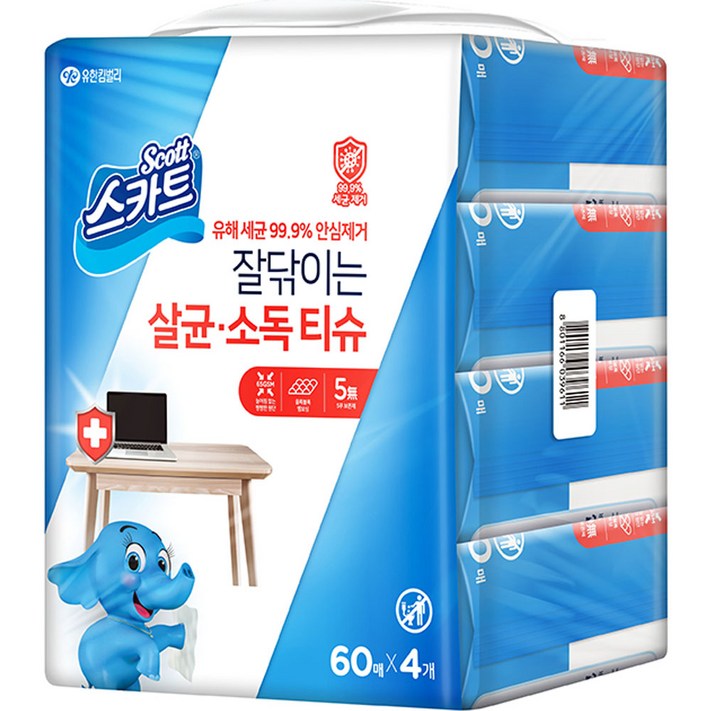 스카트 잘닦이는 살균 소독 티슈 60p