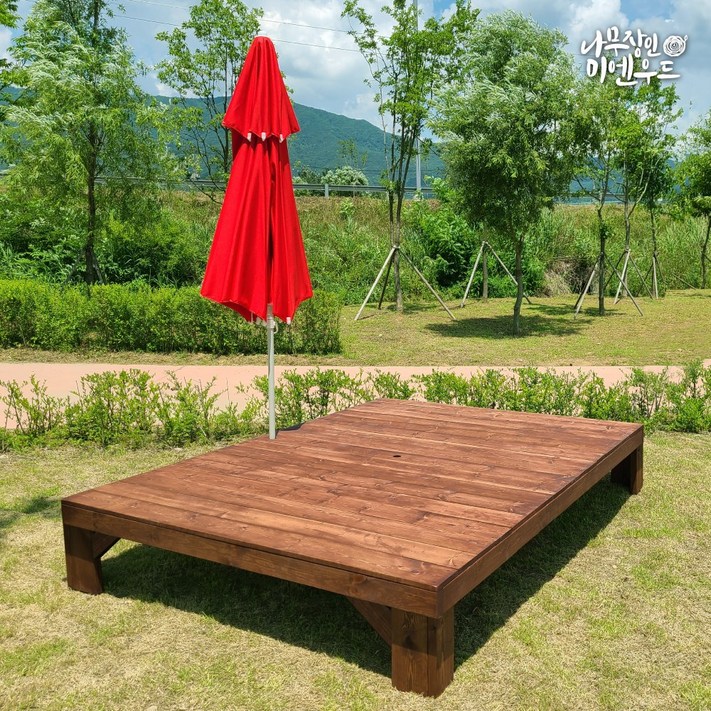 미엔우드 야외 원목 평상 실내 원목 테이블 데크 정자 DIY 조립식 무도색 595x595, 월넛색