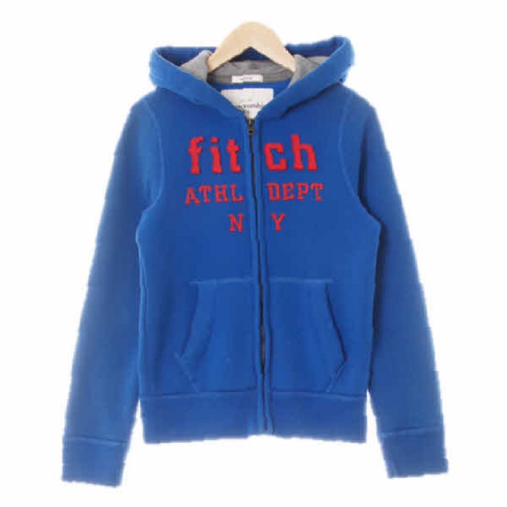 7701 아베크롬비 블루 면혼방 자수패치커버스티치후드집업 L