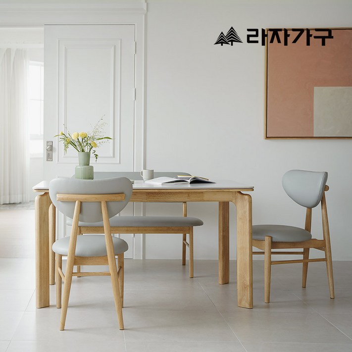 라자가구 폴 SE0 포세린 세라믹 원목 1400 테이블 4인 식탁세트 벤치2개, 올화이트세라믹월넛프레임