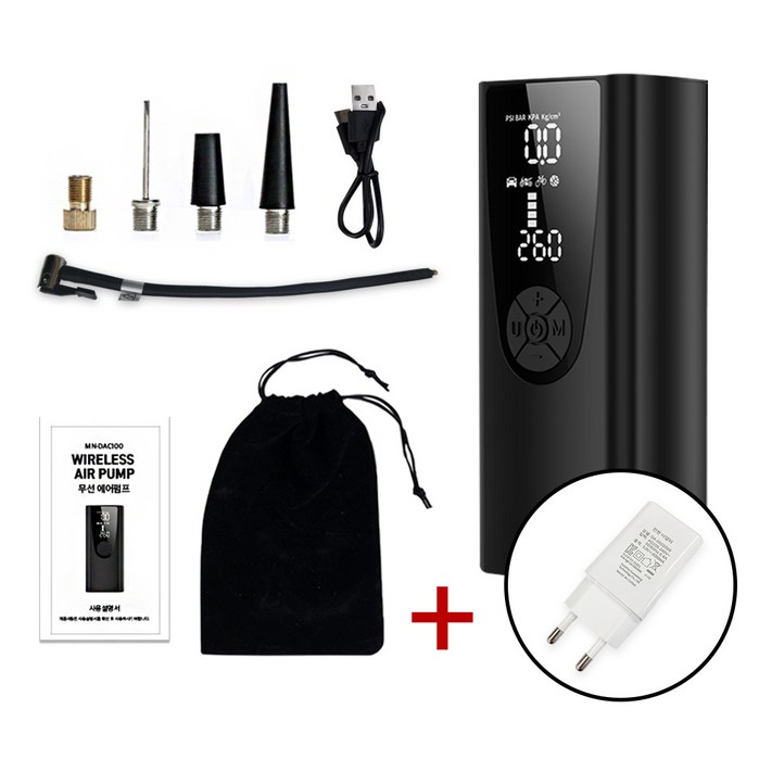 무선 에어펌프 타이어 공기압 주입기 휴대용 자전거 공 바람넣기 8000mAh, 1세트, 단일색상