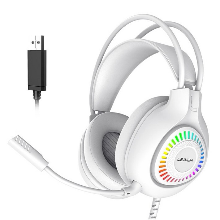 SUKI 7.1채널 마이크 RGB LED 캔슬링 노이즈 레이저 유선 게이밍 헤드셋, SK75화이트7.1채널RGB