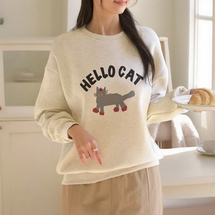 데일리앤 젤리 따뜻한 기모 루즈핏 프린팅 맨투맨 겨울 티셔츠